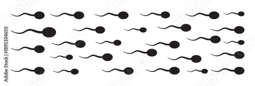 Sperm cells moving towards target. Human sperm cells swimming silhouette illustration isolated on white background.