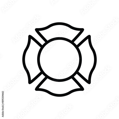 Simple black and white illustration of a firefighter s maltese cross emblem