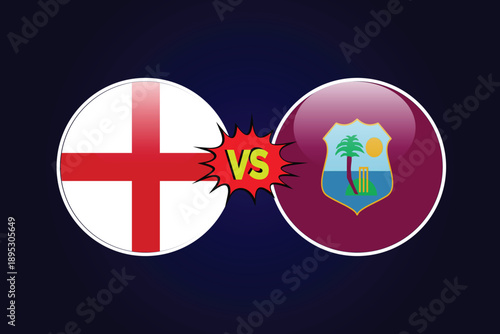 England vs West Indies cricket match vector design illustrator rival flags of both teams with circular shape. ENG vs WI cricket match concept.