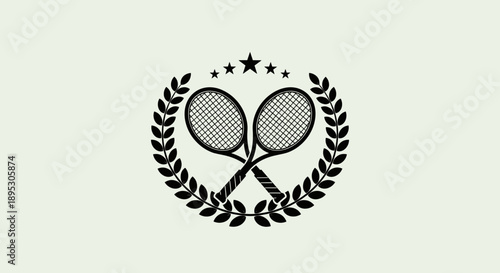 Tennis racket and laurel wreath trophy emblem