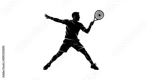 Black silhouette of a tennis player ready to hit