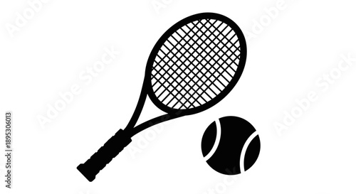 Black silhouette of tennis racket and ball set