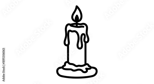 Single melting candle with burning flame icon