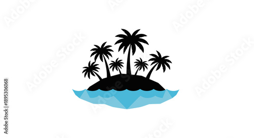 Tropical island with palm trees and ocean waves icon