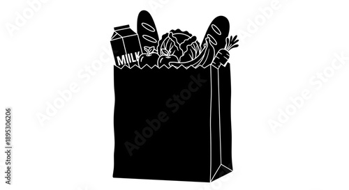 Paper bag full of groceries and daily essentials