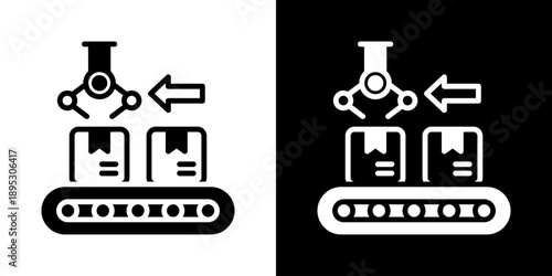 Packaging Line Icon Of Mixed Black And White Style
