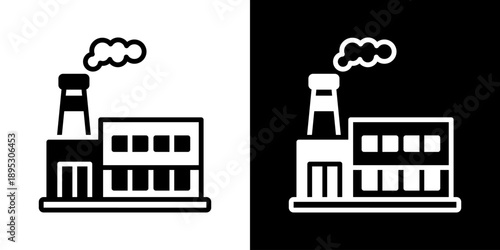 Factory Icon Of Mixed Black And White Style