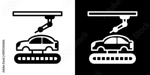 Car Manufacturing Icon Of Mixed Black And White Style