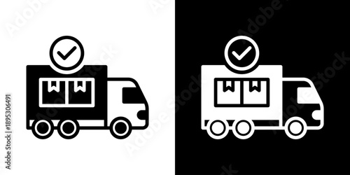 Delivery Truck Icon Of Mixed Black And White Style