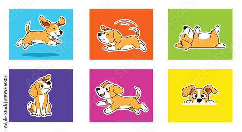 Modern vector sticker collection featuring a cute dog in multiple expressive styles and playful variations, designed for messaging apps, planners, scrapbooks, and creative digital projects