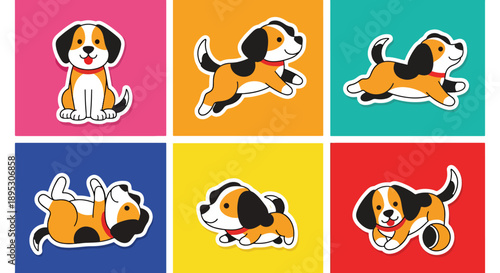 Modern vector sticker collection featuring a cute dog in multiple expressive styles and playful variations, designed for messaging apps, planners, scrapbooks, and creative digital projects