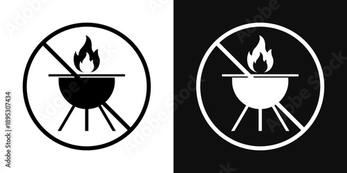 No barbecue with fire signs collection Silhouette flat icon design element.