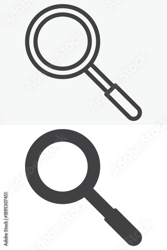 Magnifying glass search different style icon set. Line, outline and solid icon vector sign symbol with editable stroke. Search icon for zoom and find location.