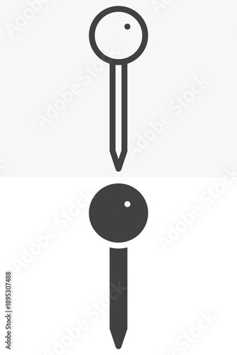 Round push pin different style icon set. Line, outline and solid icon vector sign symbol with editable stroke. Pin icon for marking places on maps.
