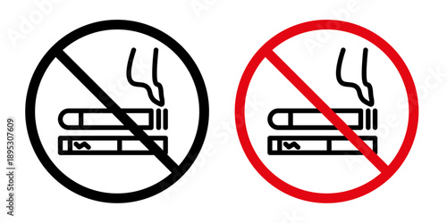 No smoking including electronic cigarettes signs collection Silhouette flat icon design element.