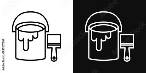 Paint bucket and paint brush icons - editable stroke vector illustration