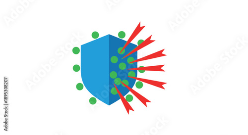 Conceptual Shield Deflecting Red Attacks and Protecting Green Assets. Security, Immunity, and Business Defense Vector Illustration.