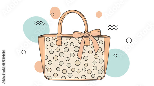 Fashionable women handbag with a polka dot pattern and a stylish bow accessory against an abstract background.