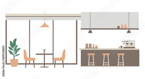 Modern Cafe Interior Design, Coffee Bar with Seating