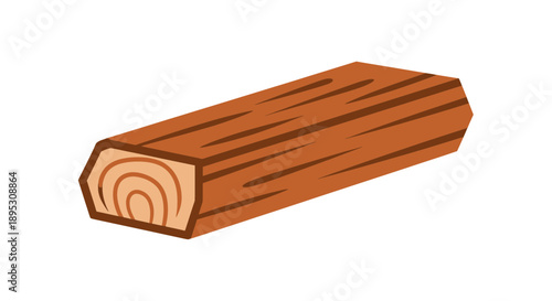 Wooden Beam Log Section Isolated on White Background