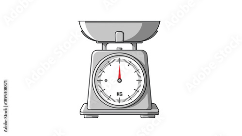 Vintage mechanical kitchen weighing scales in gray color with a large metal bowl and a clear dial measuring in kilograms.