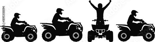 ATV, rider, silhouette, adventure, helmet, vehicle, terrain, motion, action, triumph, celebration, graphic, design, vector, illustration, sport, outdoor, dynamic, extreme, quad