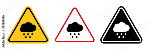 Rain warning signs collection Silhouette flat icon design element.