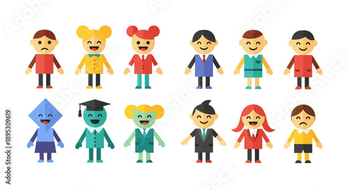 Colorful cartoon characters a diverse collection of stylized people and shapes