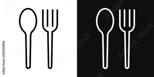 Spoon and Fork icons - editable stroke vector illustration