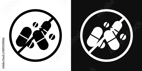 Stop using illegal drugs signs collection Silhouette flat icon design element.