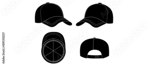 Baseball Cap Four Views Mockup Template Vector