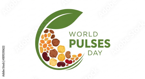 World pulses day logo with green leaf and colorful beans