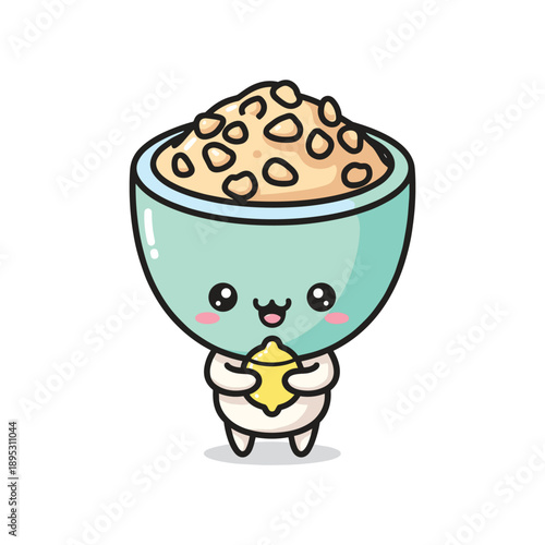 Cute Character Holding Bowl of Cereal