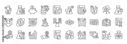 Financial Freedom Icon set Collection in Line Style. Financial, freedom, wealth, income, passive