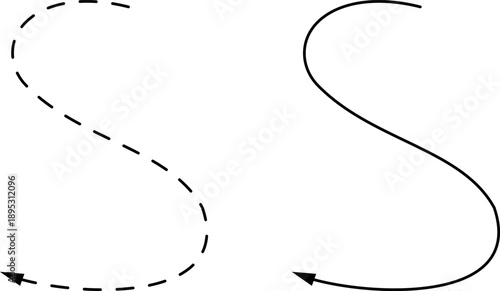 Hand drawn dotted arrows set vector illustration isolated. Hand drawn freehand different curved lines, swirls arrows. Curved arrow line. Doodle, sketch style.