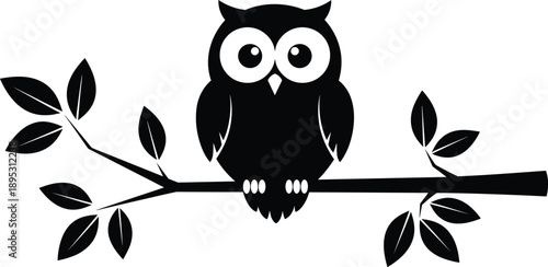 owl silhouette branch bird illustration cute animal nature black white minimal design