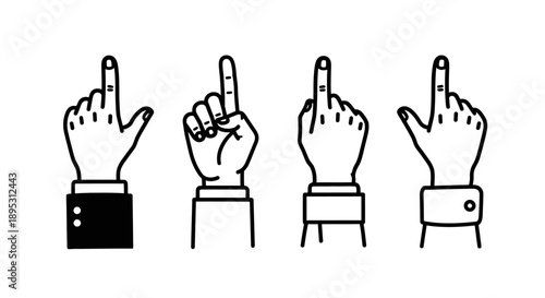 Four hands giving the middle finger gesture in different styles.