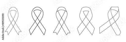 Breast Cancer Awareness Ribbon Icon Set – Pink Ribbon Symbols, Medical and Charity Vector Illustrations in Flat and Outline Style