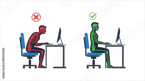 Correct Sitting Posture For Computer Work Ergonomics..eps