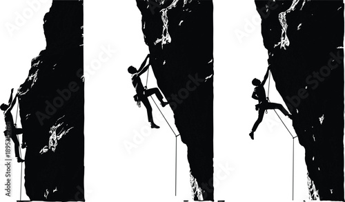 rock climbing silhouette adventure extreme sport climber mountaineering vector illustration black isolated outdoor design