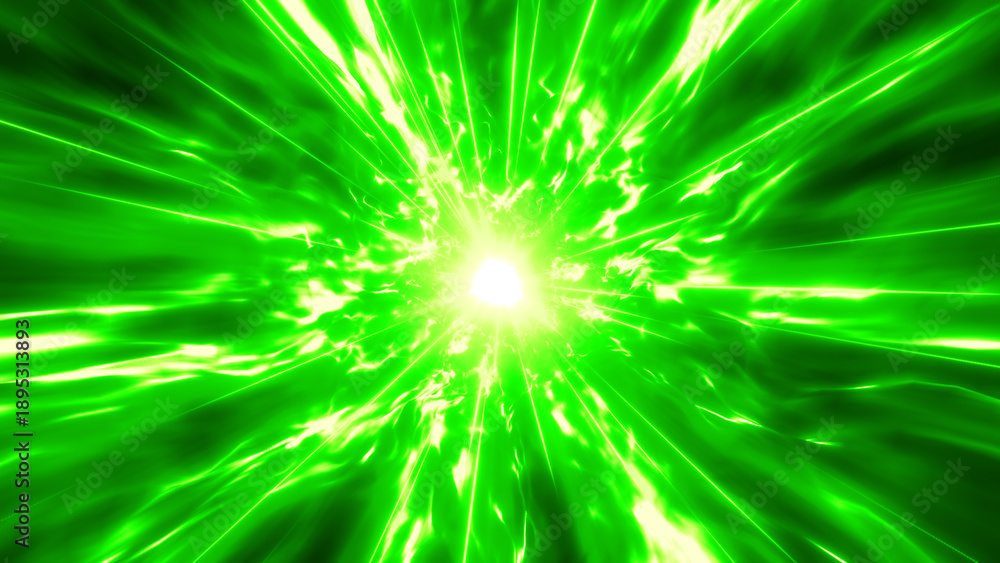 Fototapeta premium 緑色の炎、オーラの集中線のエフェクト背景
