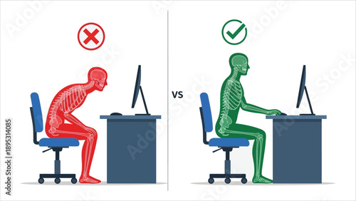 Correct Sitting Posture For Computer Work Ergonomics..eps