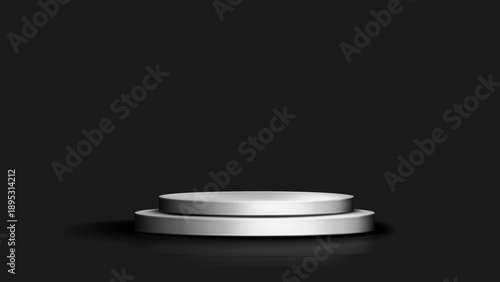 Realistic silver podium or pedestal for product presentation on dark background