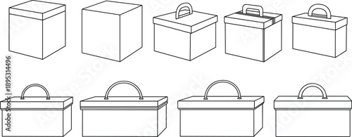 storage box container package case toolbox suitcase outline illustration vector set isolated minimal