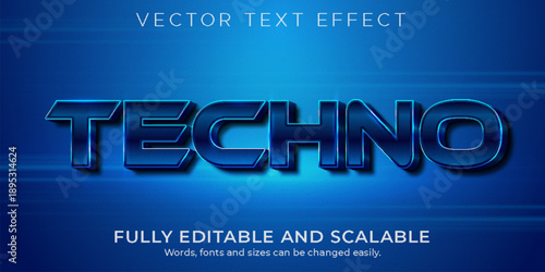 Blue techno text effect with editable and scalable design