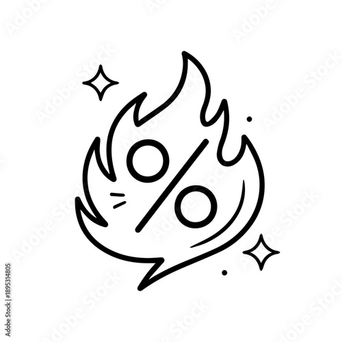 percent with fire line icon vector on a white background
Vector line icon