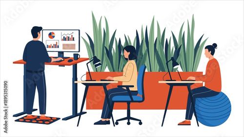  Diverse People Working at Ergonomic Office Workstations..eps
