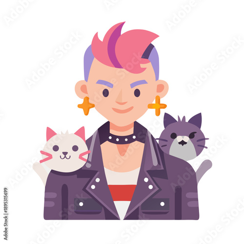 Punk rock girl cats wearing leather jackets. Generative AI.
