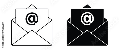 Email Envelope Icon Set – Mail, Newsletter, Contact and Message Vector Illustrations in Flat and Outline Style