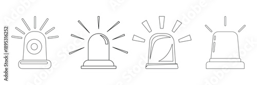Ambulance Siren and Emergency Alert Icon Set – Police, Warning, Alarm, and Safety Signal Vector Illustrations